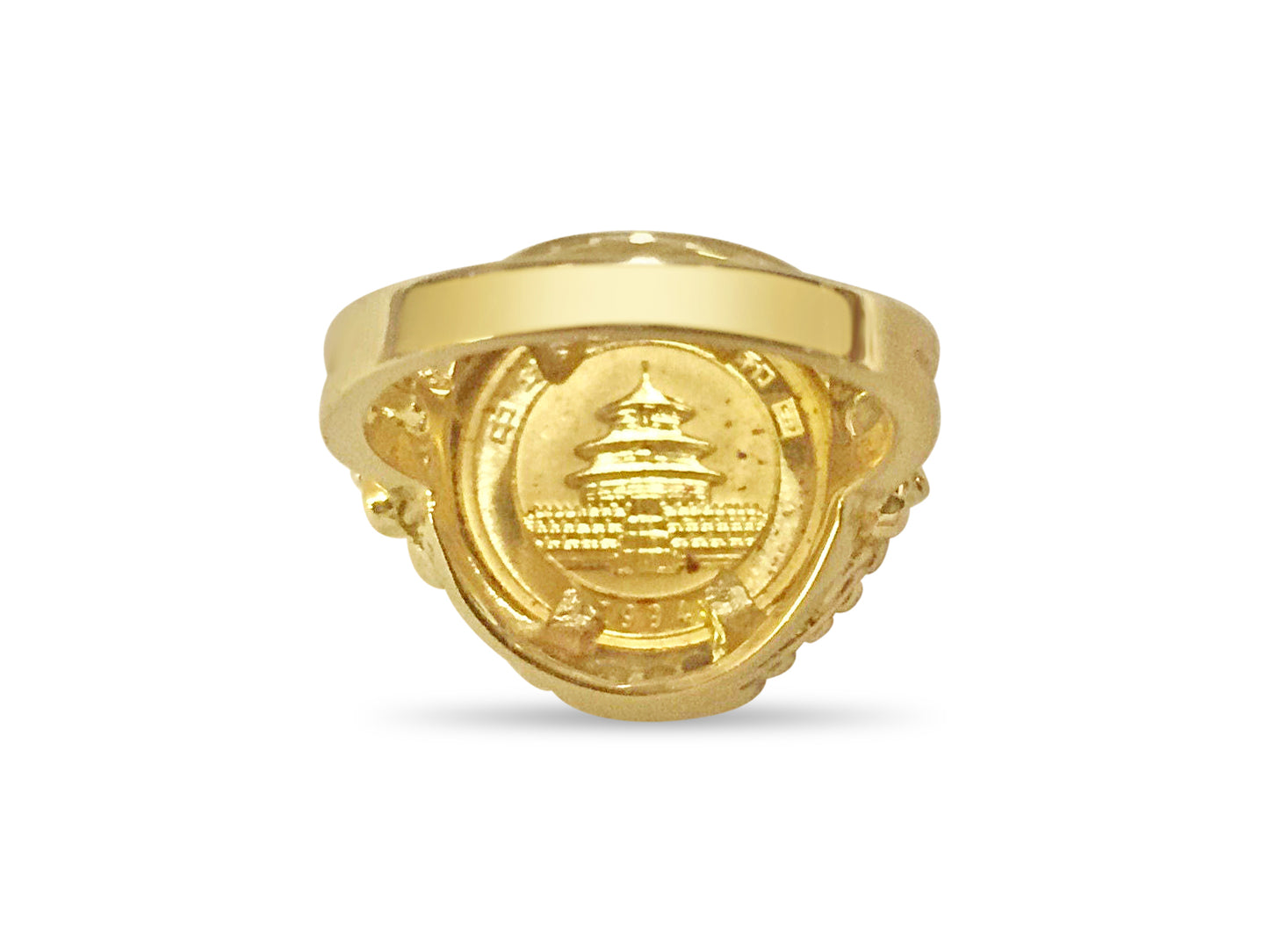 Handmade Solid Gold Fancy Coin Ring , Chinese Panda Bear Coin ,