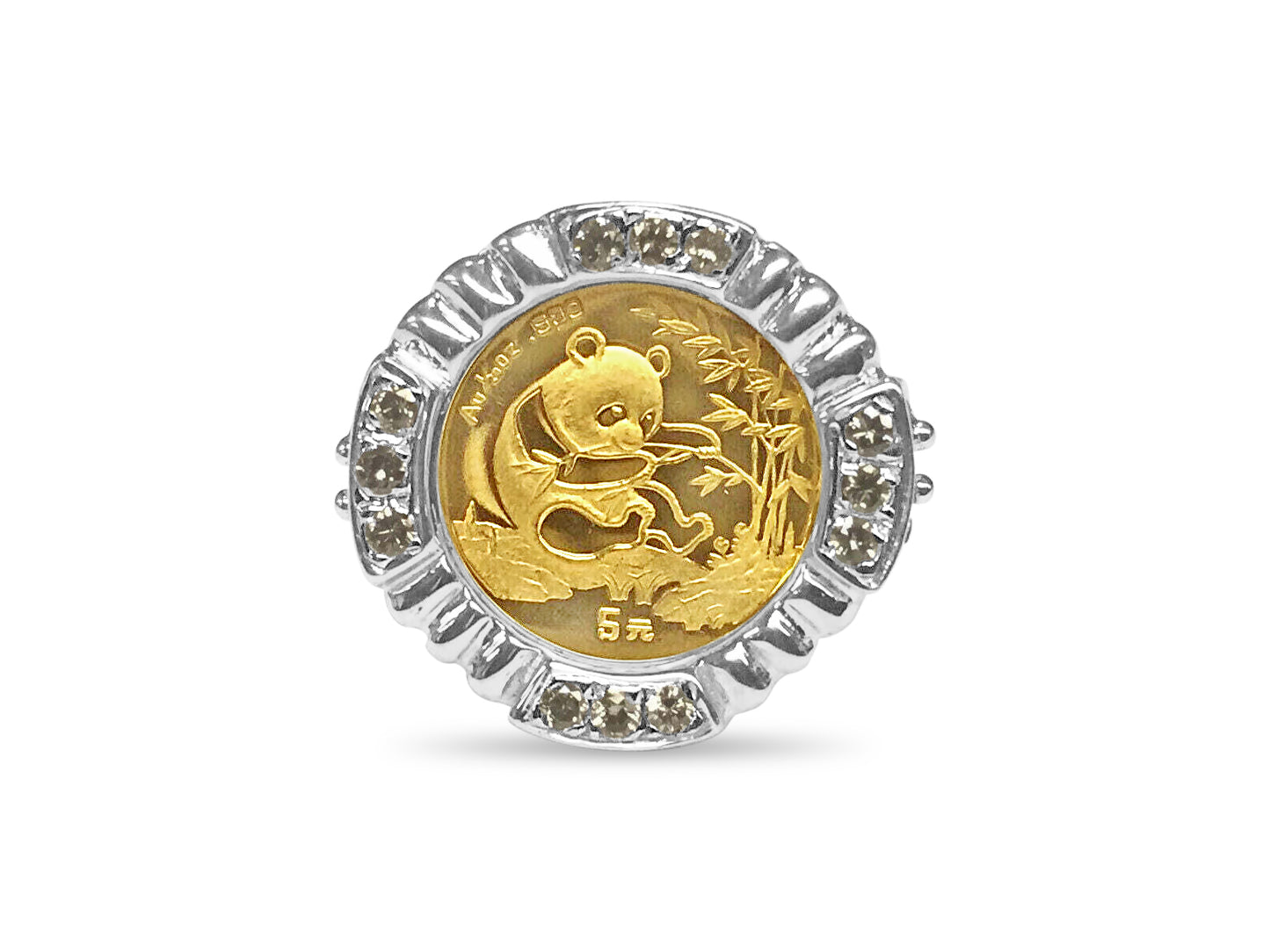 Handmade Solid Gold Fancy Coin Ring , Chinese Panda Bear Coin ,