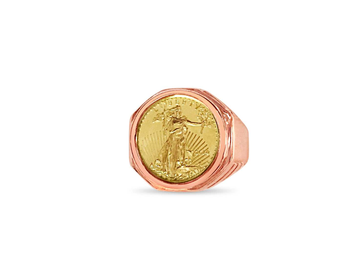 Handmade Solid Gold Fancy Coin Ring , 1/10oz Coin ,
