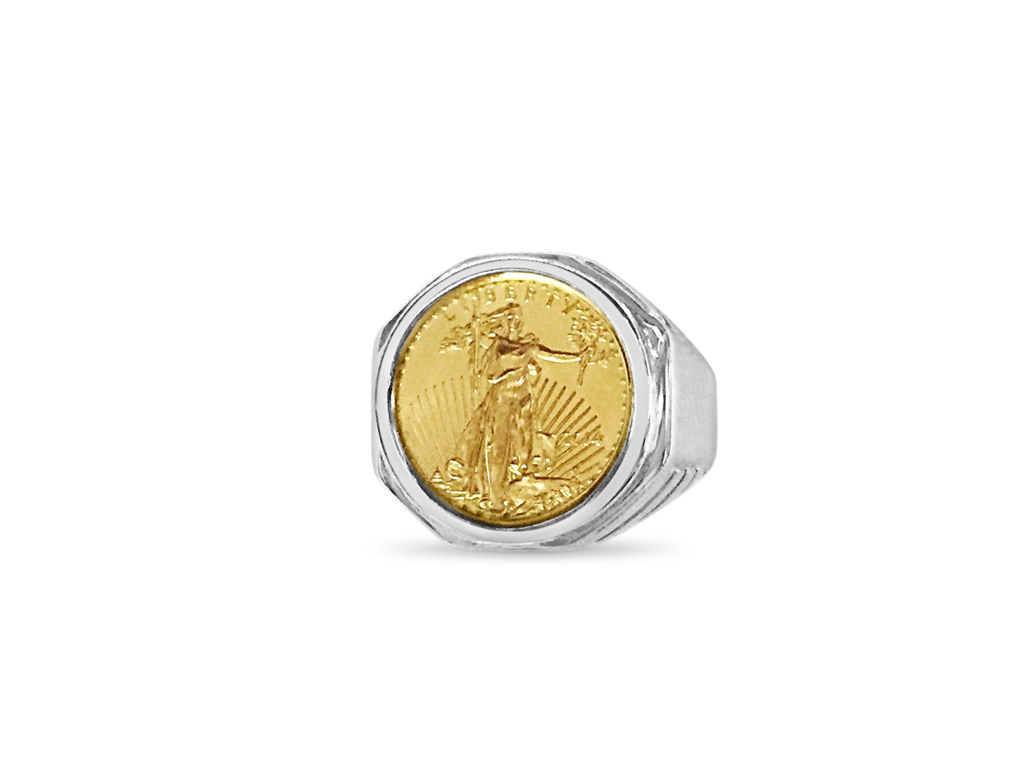 Handmade Solid Gold Fancy Coin Ring , 1/10oz Coin ,