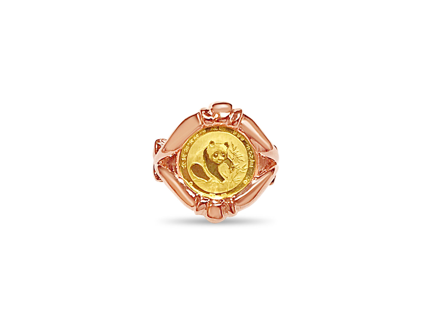 Handmade Solid Gold Fancy Coin Ring , Chinese Panda Bear Coin ,