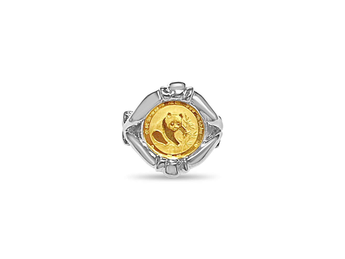 Handmade Solid Gold Fancy Coin Ring , Chinese Panda Bear Coin ,
