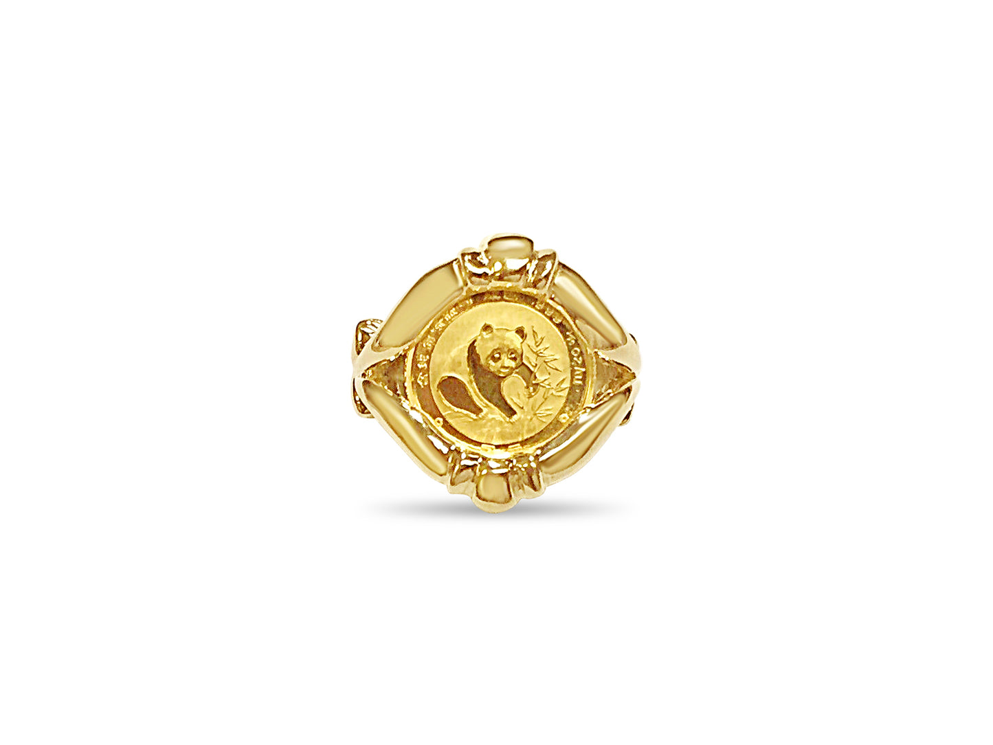 Handmade Solid Gold Fancy Coin Ring , Chinese Panda Bear Coin ,