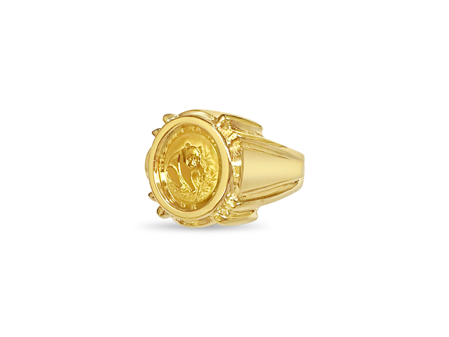 Handmade Solid Gold Fancy Coin Ring , Chinese Panda Bear Coin ,