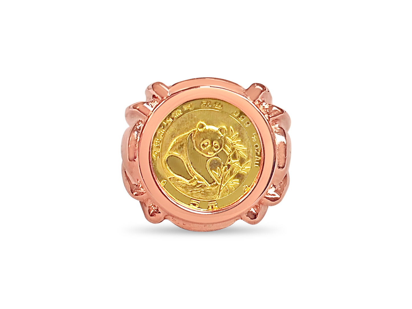 Handmade Solid Gold Fancy Coin Ring , Chinese Panda Bear Coin ,