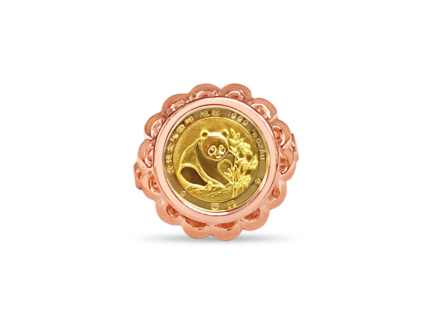 Handmade Solid Gold Fancy Ladies Coin Ring , Chinese Panda Bear Coin ,