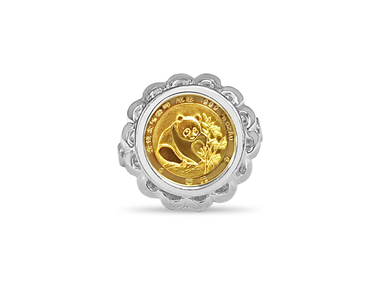 Handmade Solid Gold Fancy Ladies Coin Ring , Chinese Panda Bear Coin ,