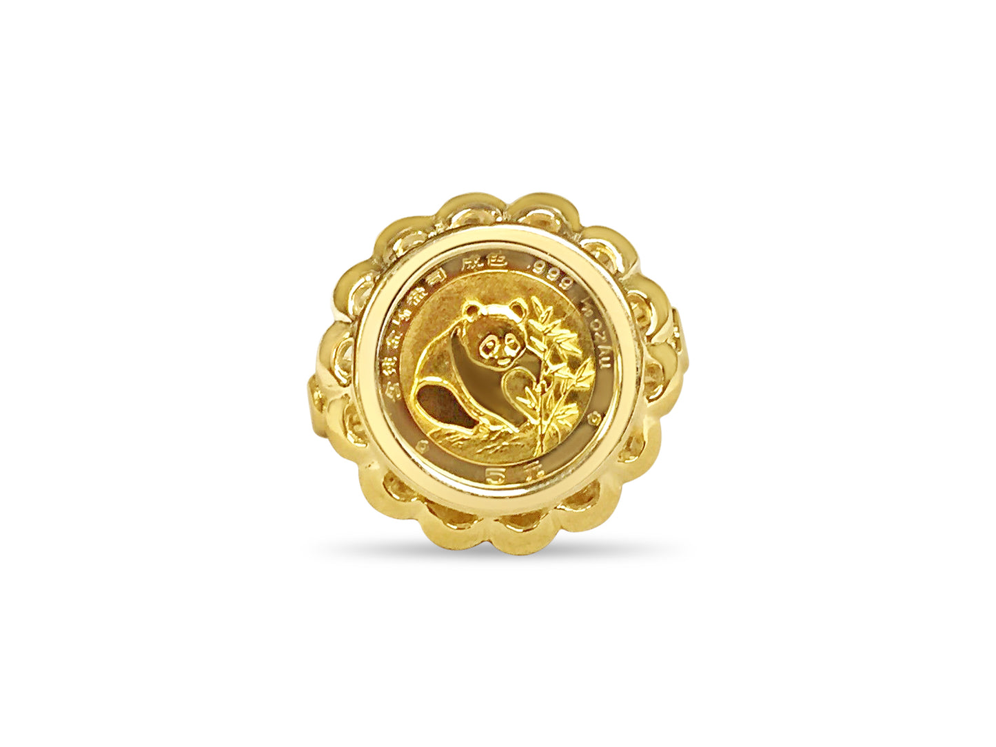 Handmade Solid Gold Fancy Ladies Coin Ring , Chinese Panda Bear Coin ,