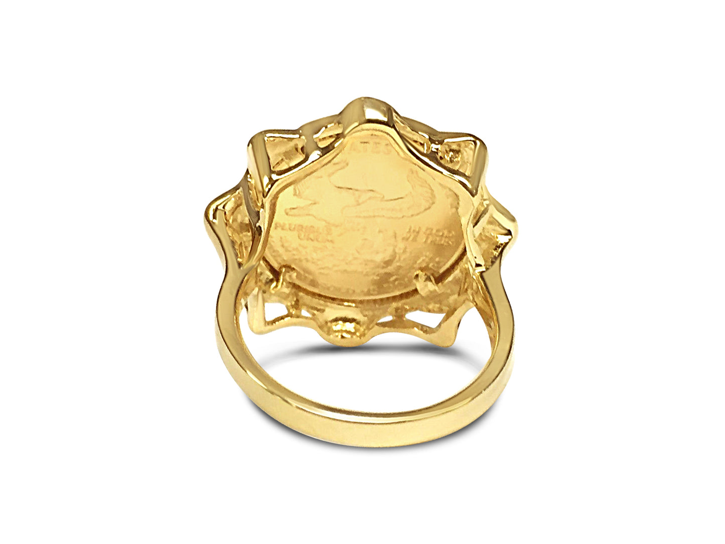 Handmade Solid Gold Fancy Ladies Coin Ring , 1/10oz Coin ,