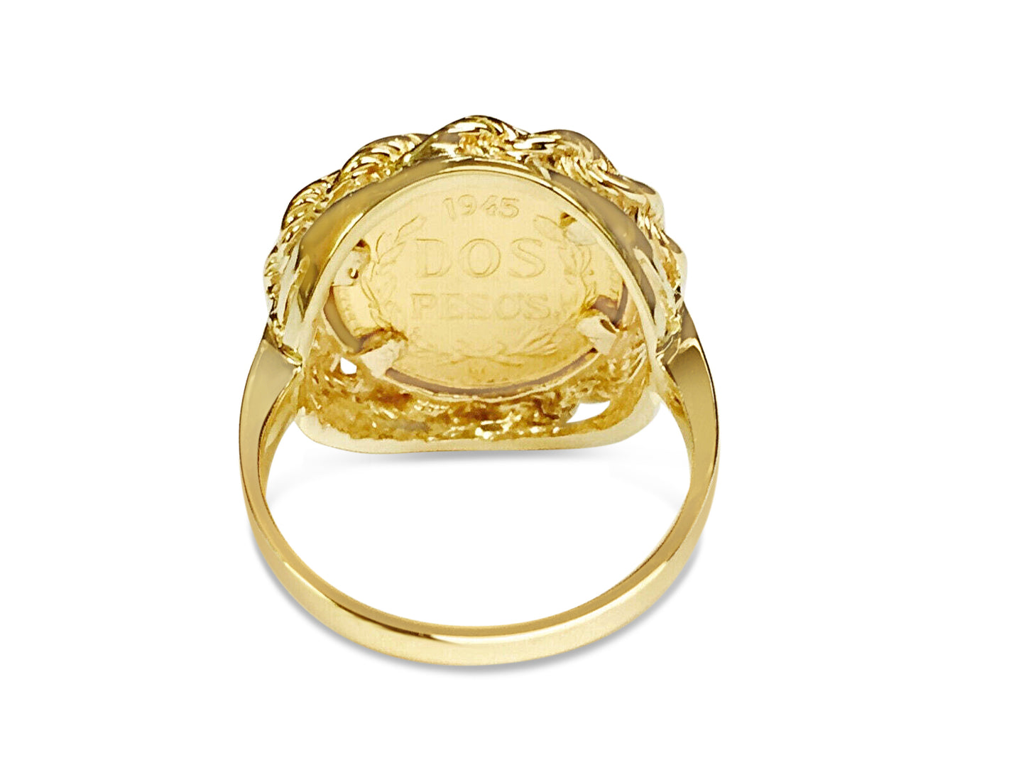 Handmade Solid Gold Fancy Coin Ring , Dos Pesos Coin ,