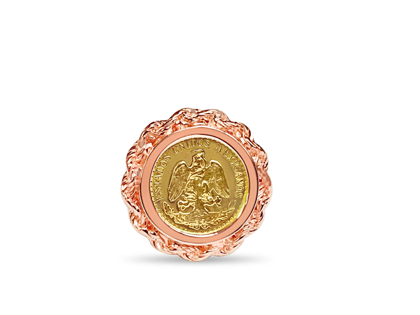 Handmade Solid Gold Fancy Coin Ring , Dos Pesos Coin ,