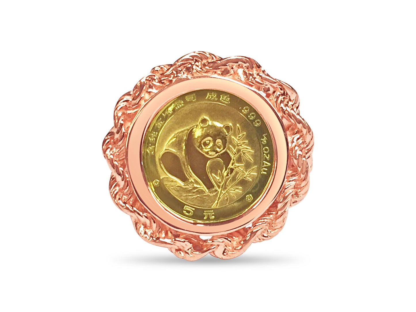 Handmade Solid Gold Fancy Ladies Coin Ring , Chinese Panda Bear Coin ,