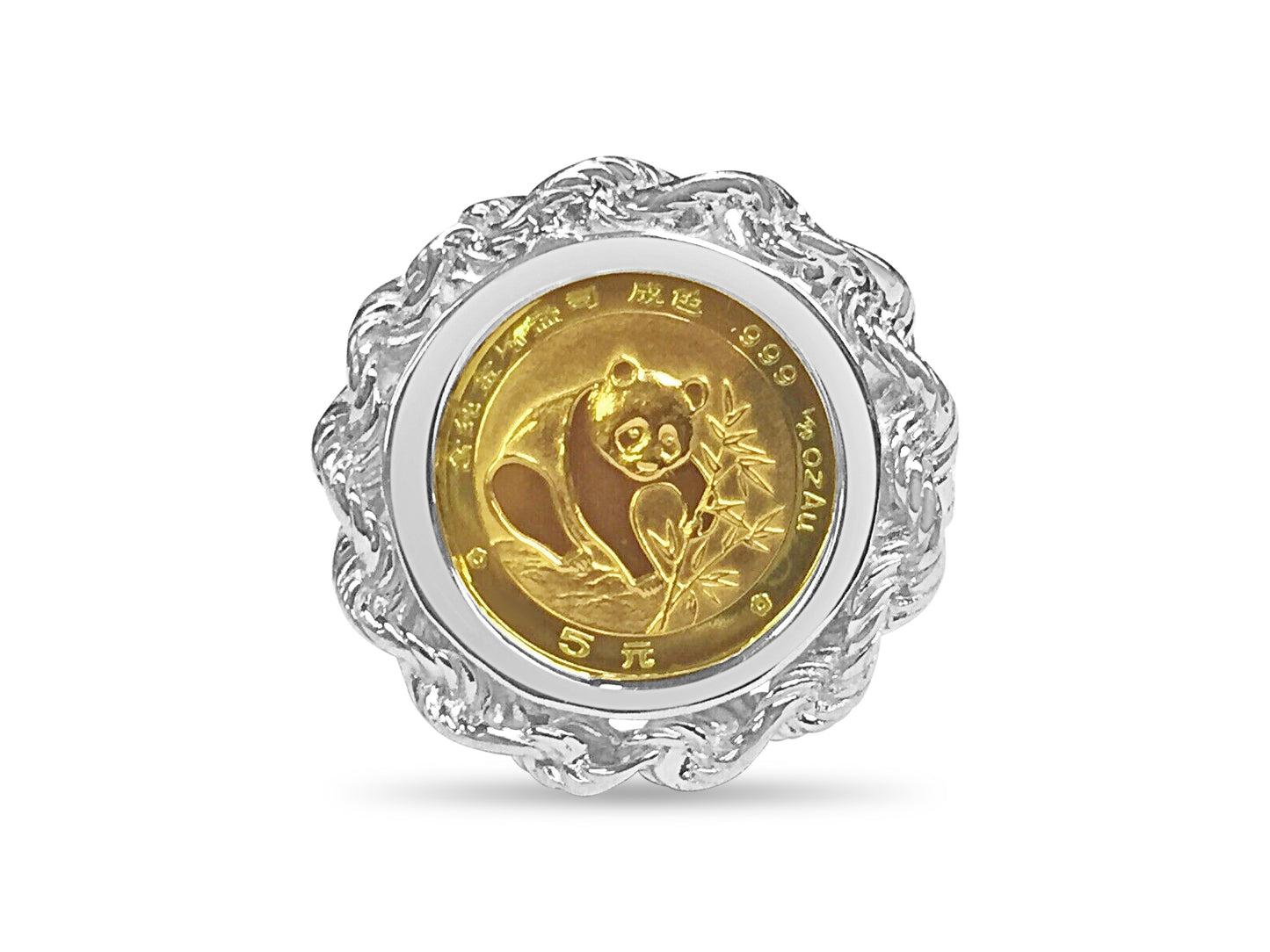 Handmade Solid Gold Fancy Ladies Coin Ring , Chinese Panda Bear Coin ,