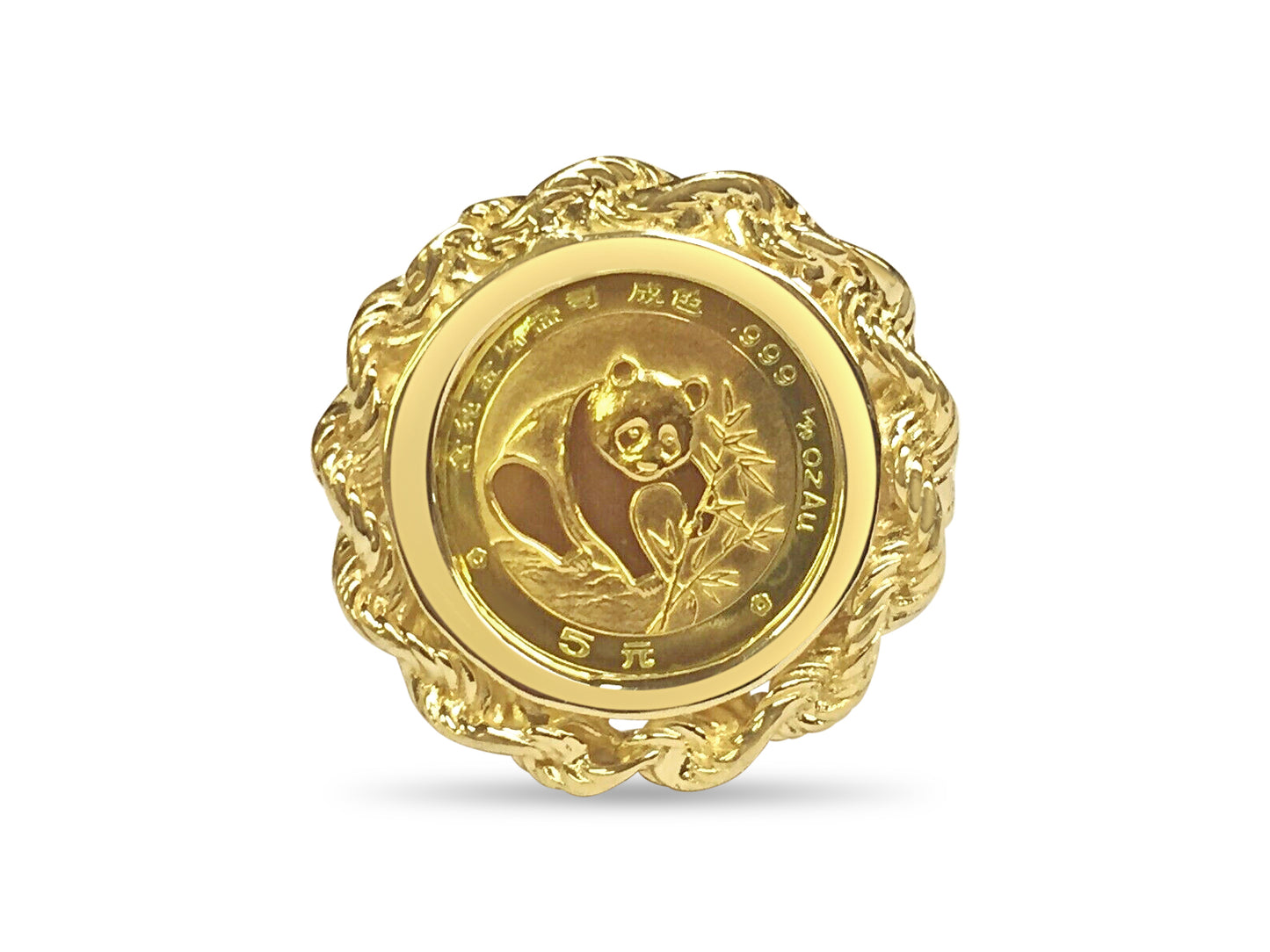 Handmade Solid Gold Fancy Ladies Coin Ring , Chinese Panda Bear Coin ,