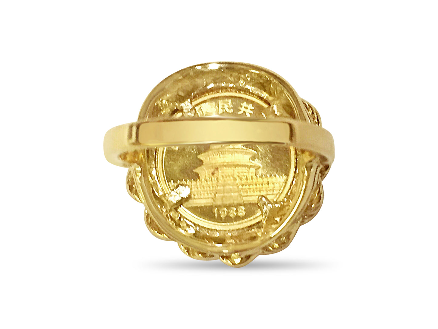 Handmade Solid Gold Fancy Ladies Coin Ring , Chinese Panda Bear Coin ,