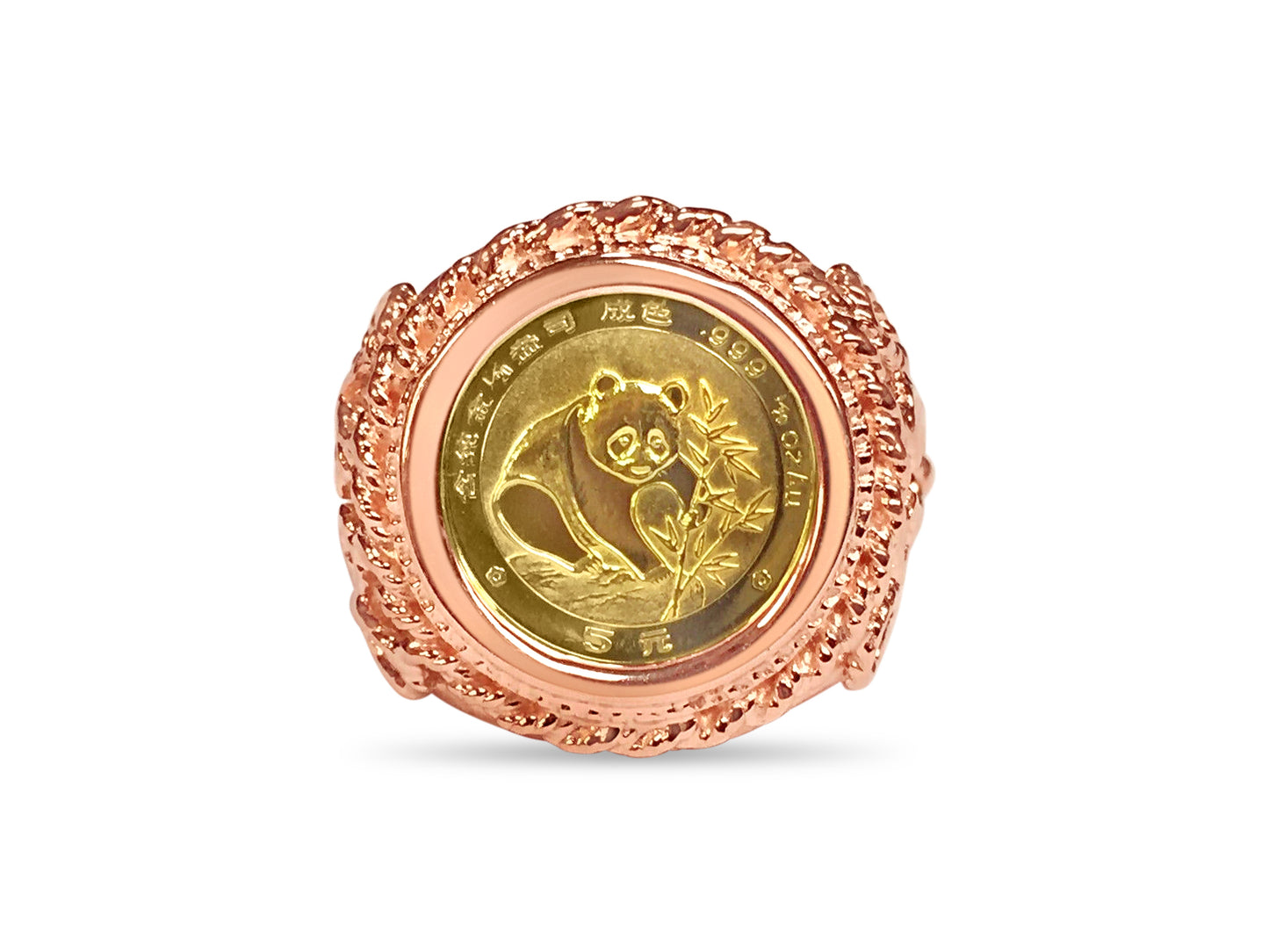 Handmade Solid Gold Fancy Coin Ring , Chinese Panda Bear Coin ,
