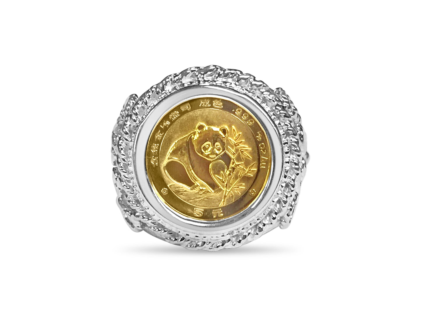 Handmade Solid Gold Fancy Coin Ring , Chinese Panda Bear Coin ,