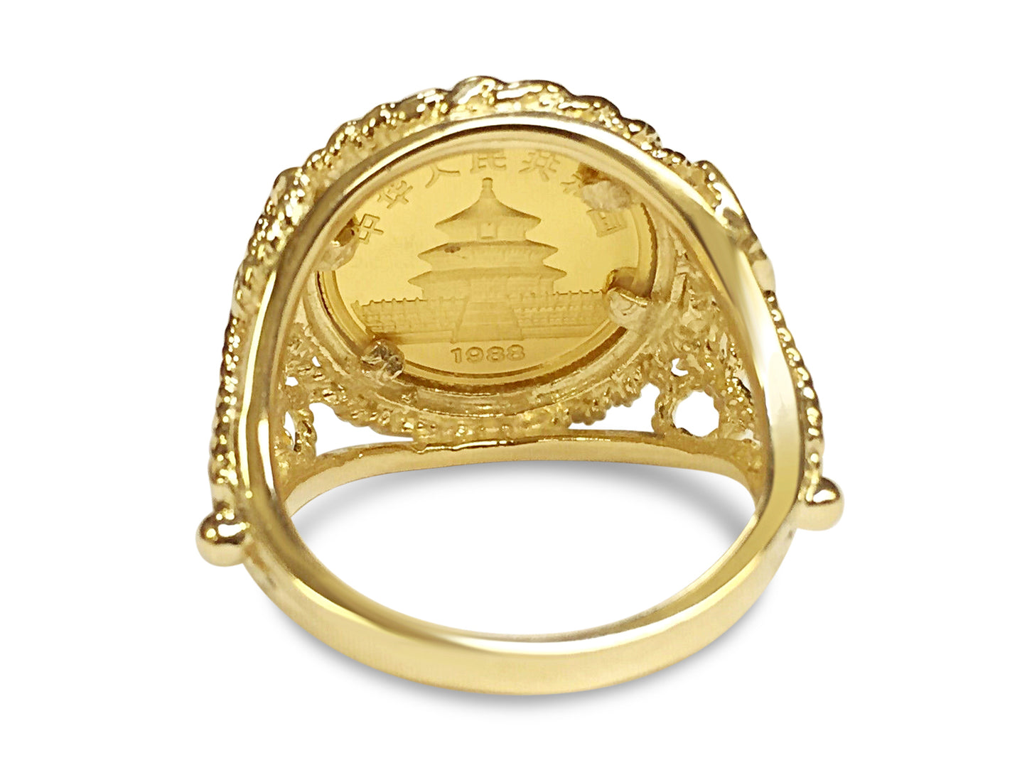 Handmade Solid Gold Fancy Coin Ring , Chinese Panda Bear Coin ,