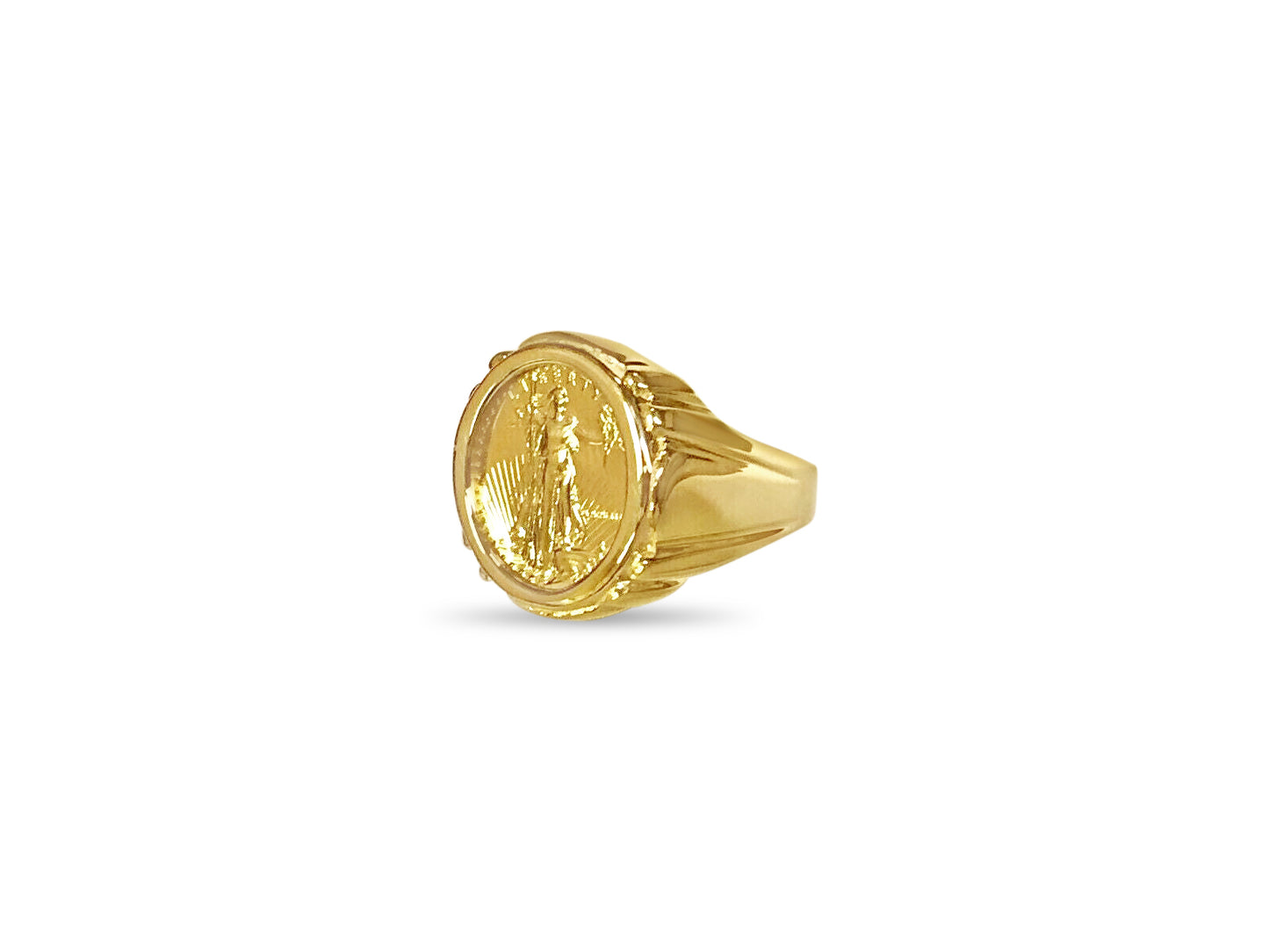 Handmade Solid Gold Fancy Coin Ring , 1/10oz Coin ,