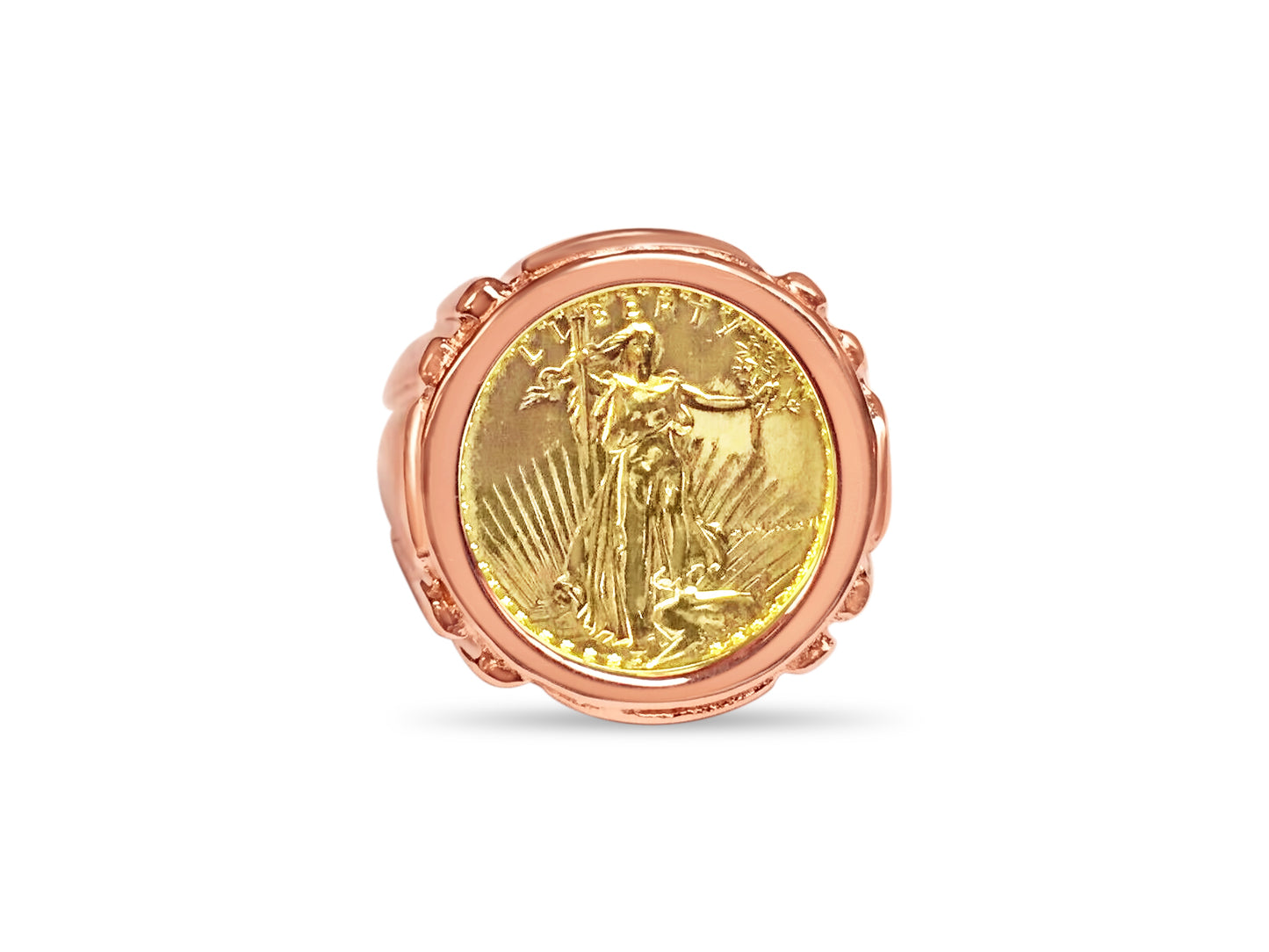 Handmade Solid Gold Fancy Coin Ring , 1/10oz Coin ,
