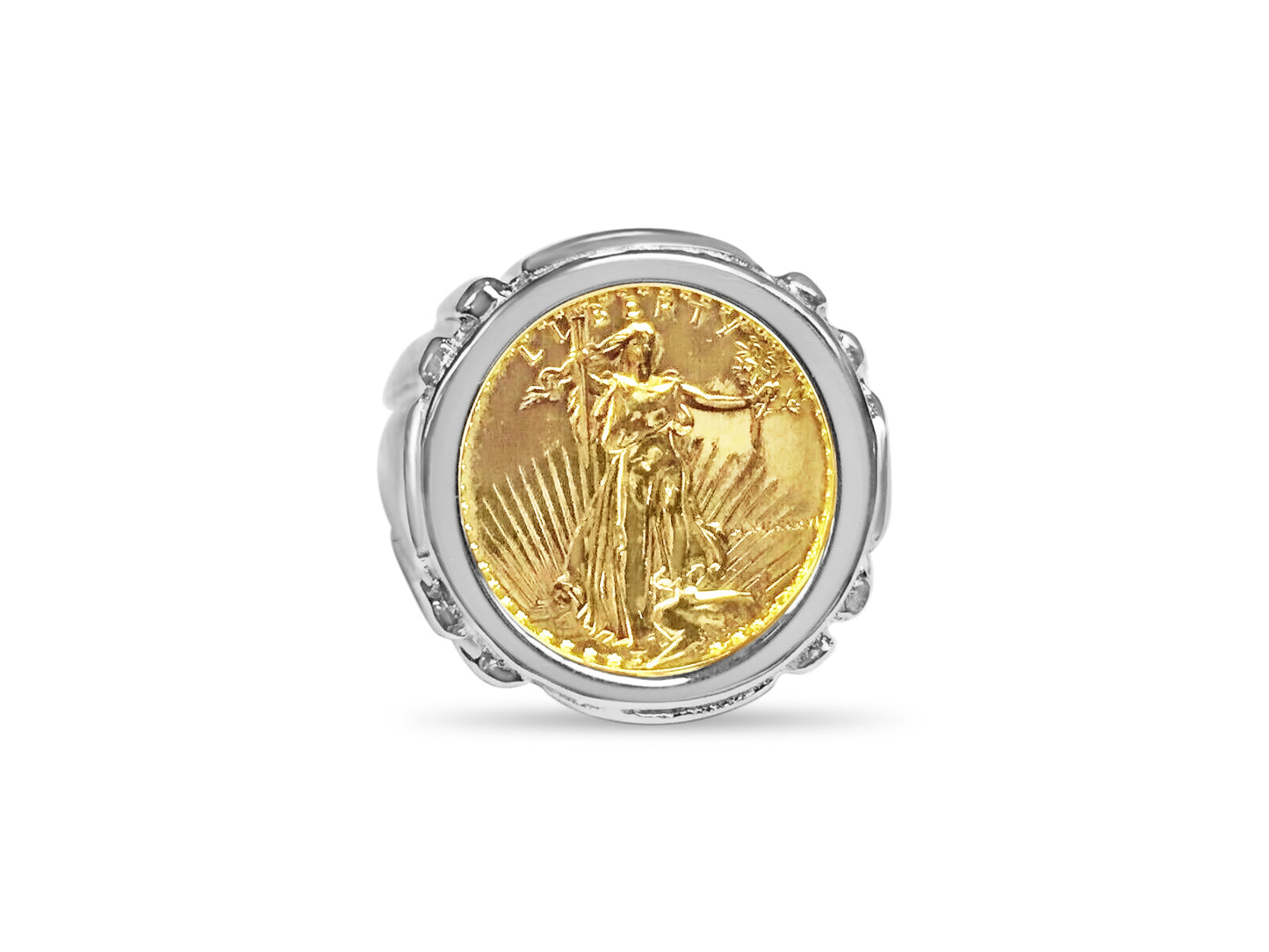Handmade Solid Gold Fancy Coin Ring , 1/10oz Coin ,