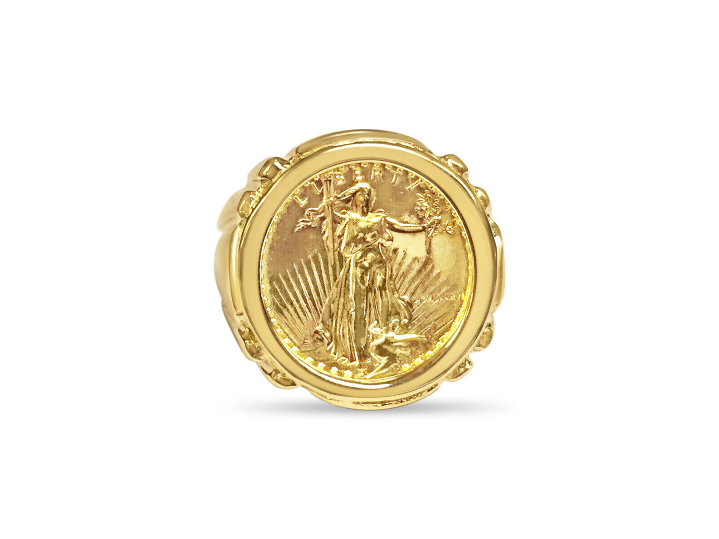 Handmade Solid Gold Fancy Coin Ring , 1/10oz Coin ,