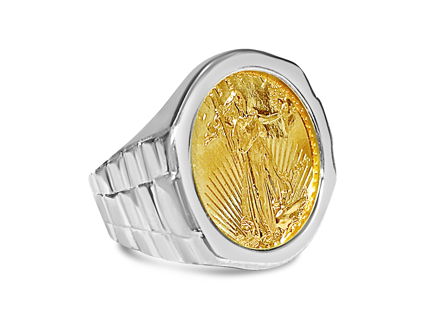 Handmade Solid Gold Fancy Coin Ring , 1/4oz Coin ,