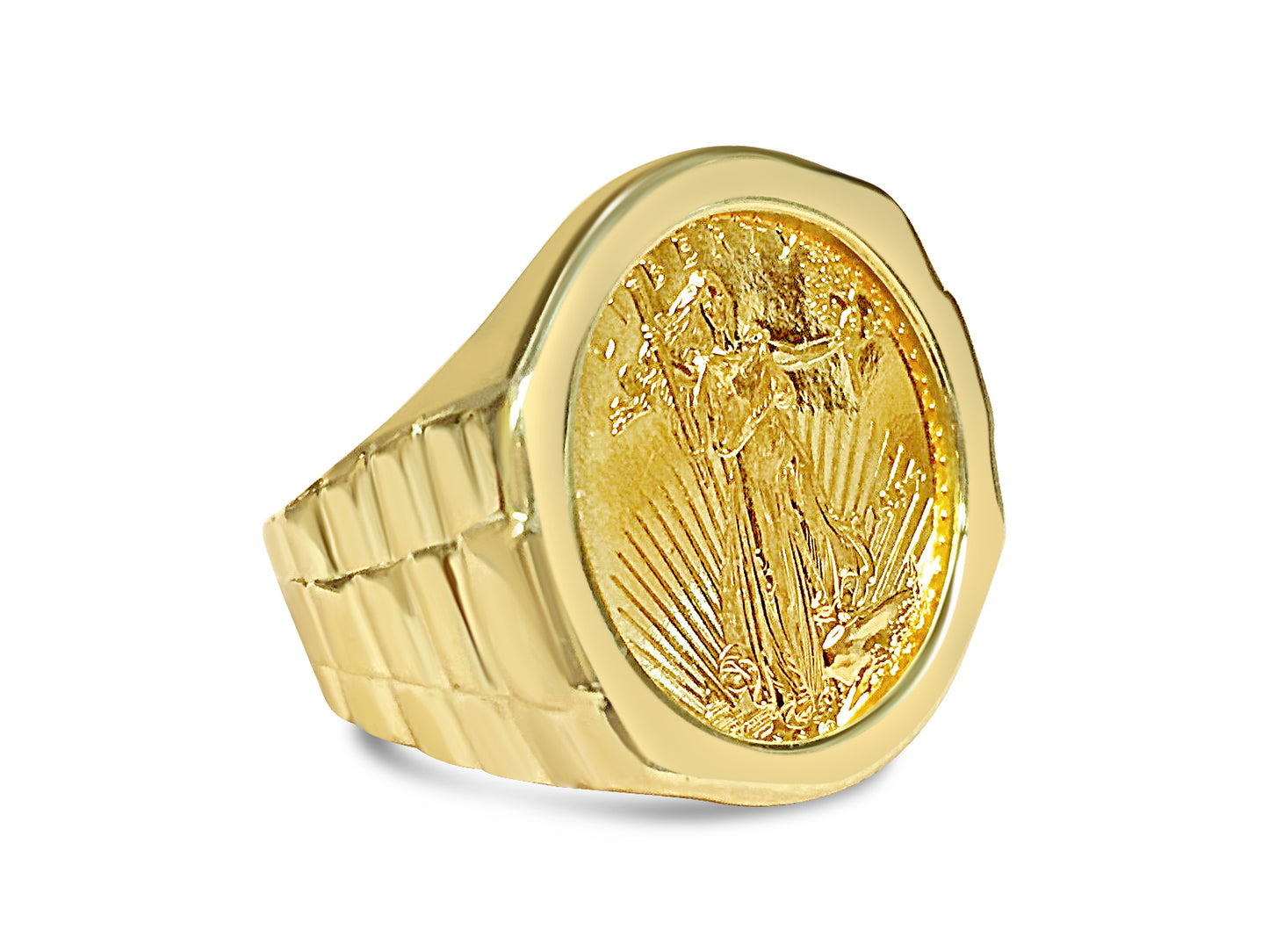 Handmade Solid Gold Fancy Coin Ring , 1/4oz Coin ,