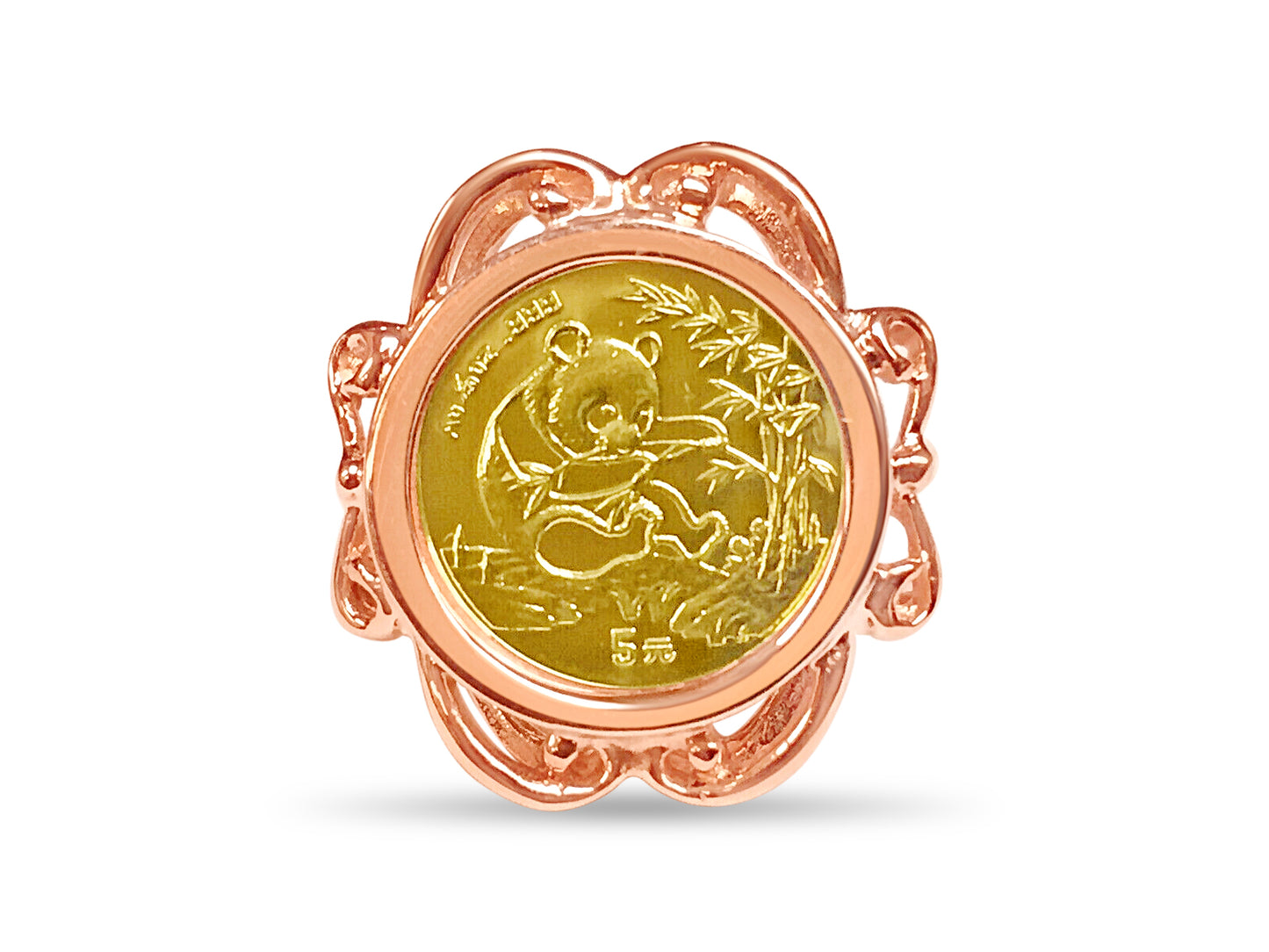 Handmade Solid Gold Fancy Ladies Coin Ring , Chinese Panda Bear Coin ,