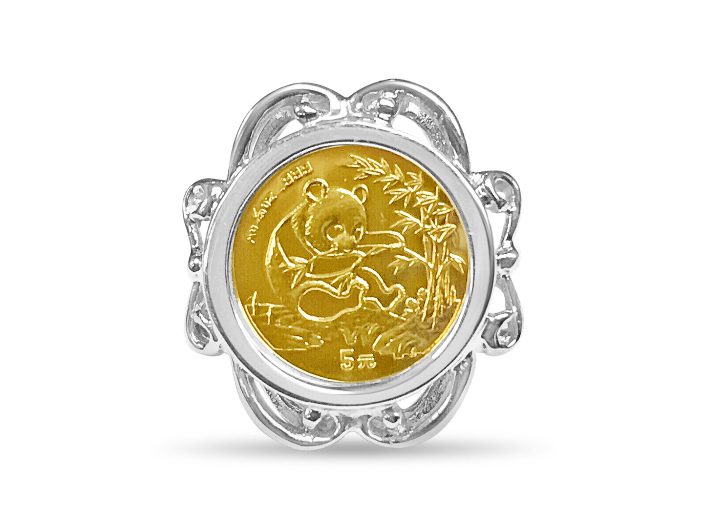 Handmade Solid Gold Fancy Ladies Coin Ring , Chinese Panda Bear Coin ,