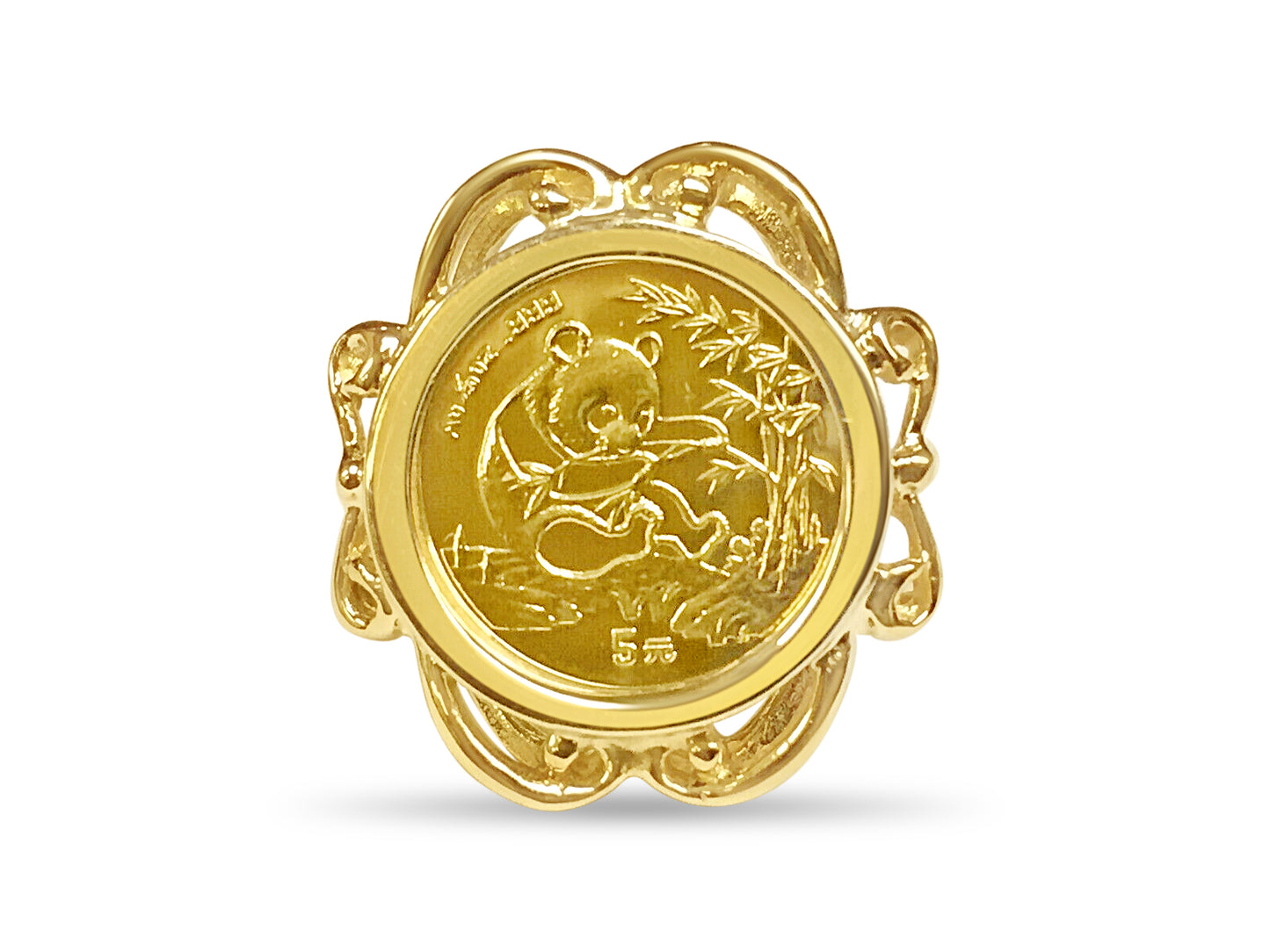 Handmade Solid Gold Fancy Ladies Coin Ring , Chinese Panda Bear Coin ,