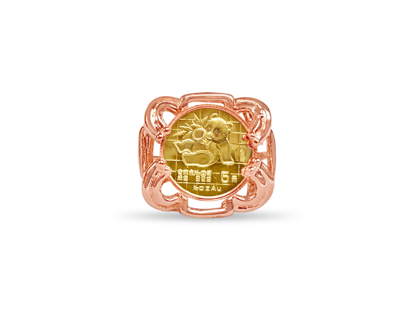 Handmade Solid Gold Fancy Ladies Coin Ring , Chinese Panda Bear Coin ,