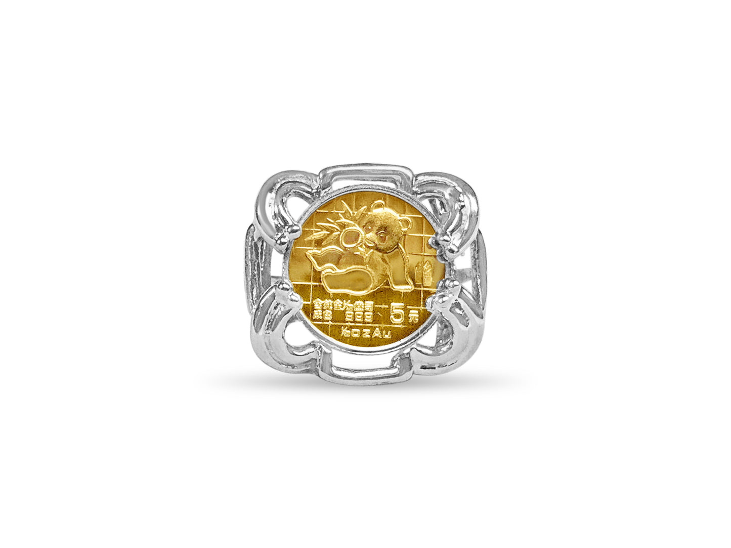 Handmade Solid Gold Fancy Ladies Coin Ring , Chinese Panda Bear Coin ,