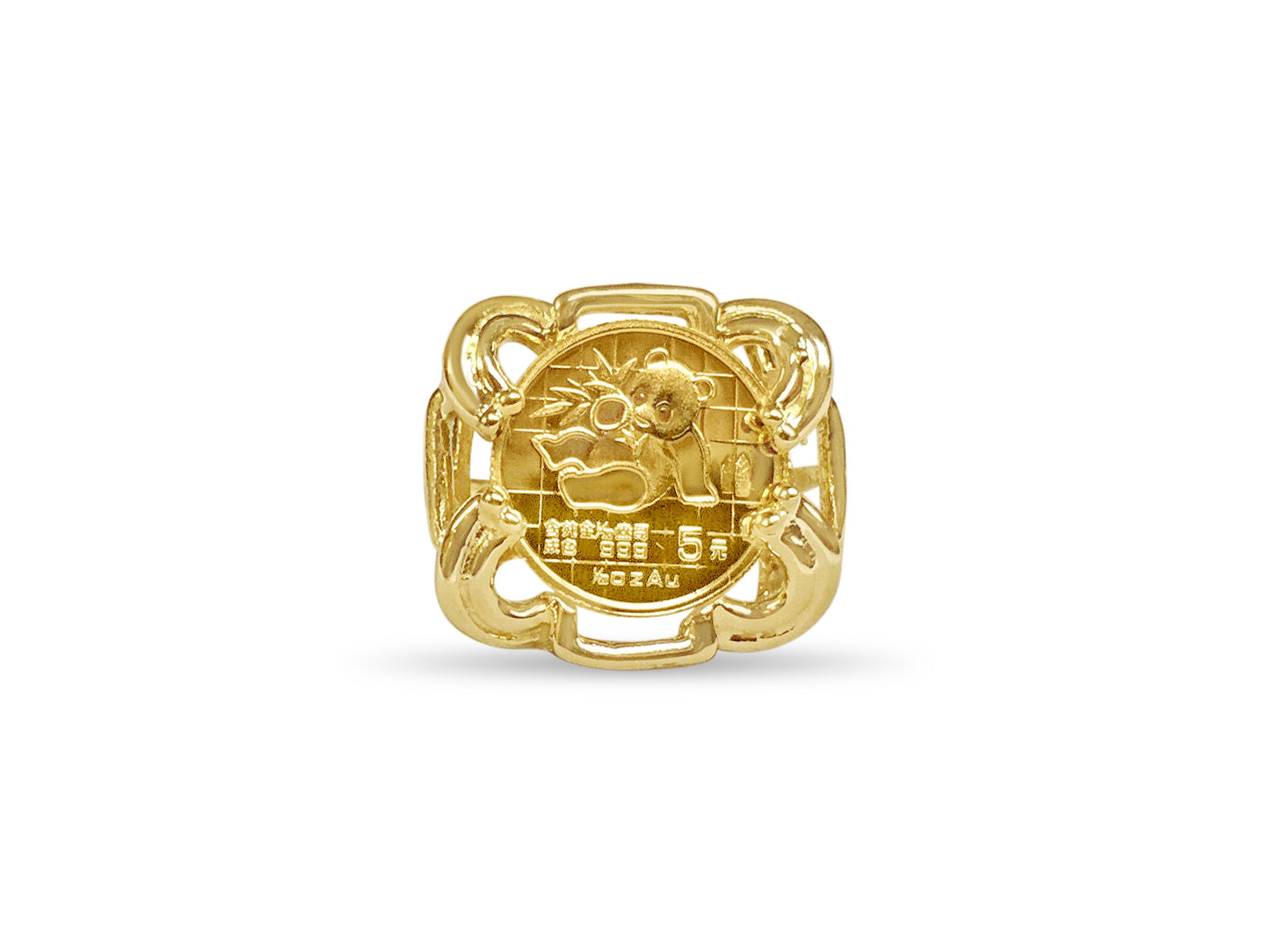 Handmade Solid Gold Fancy Ladies Coin Ring , Chinese Panda Bear Coin ,