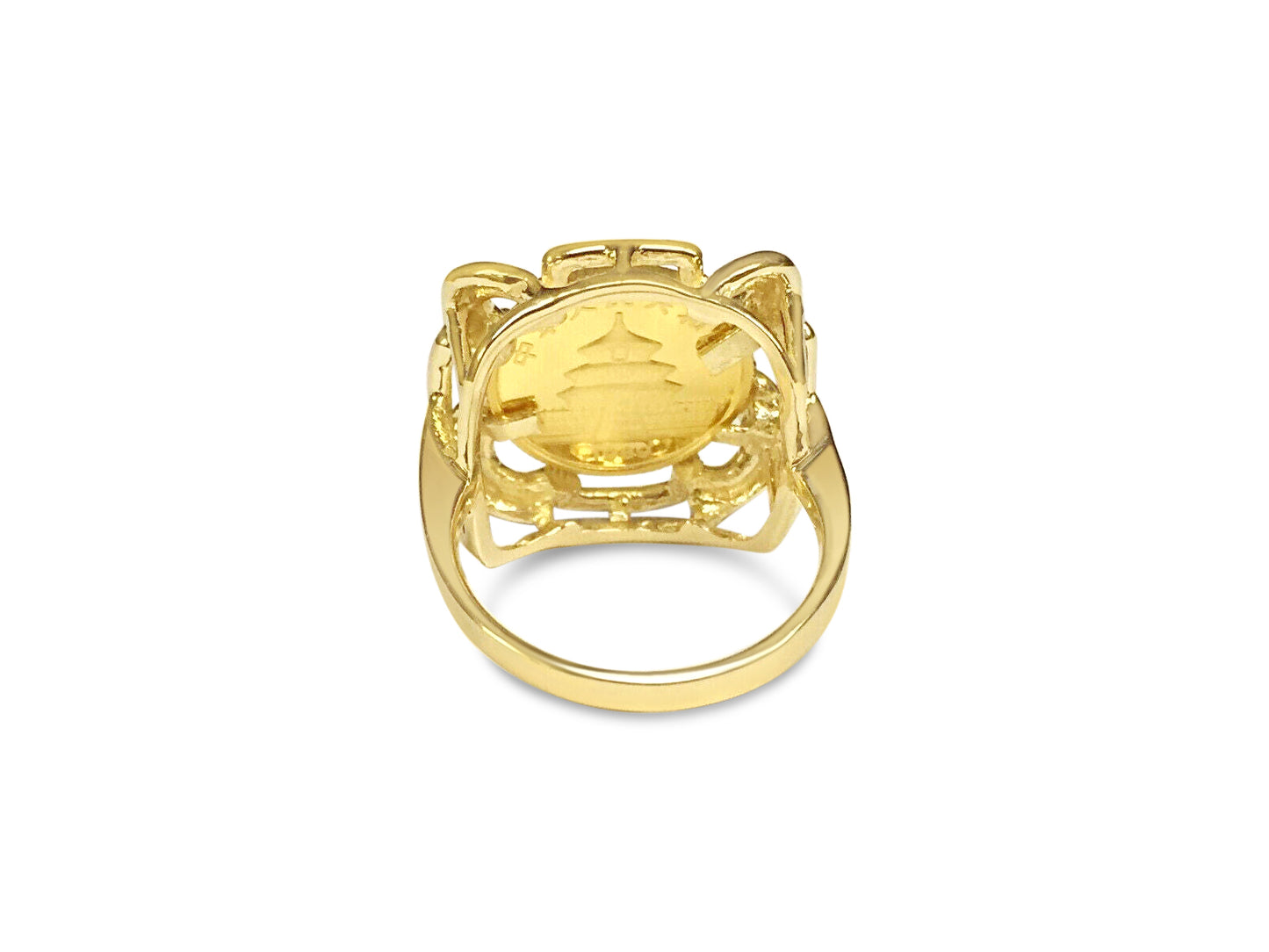 Handmade Solid Gold Fancy Ladies Coin Ring , Chinese Panda Bear Coin ,
