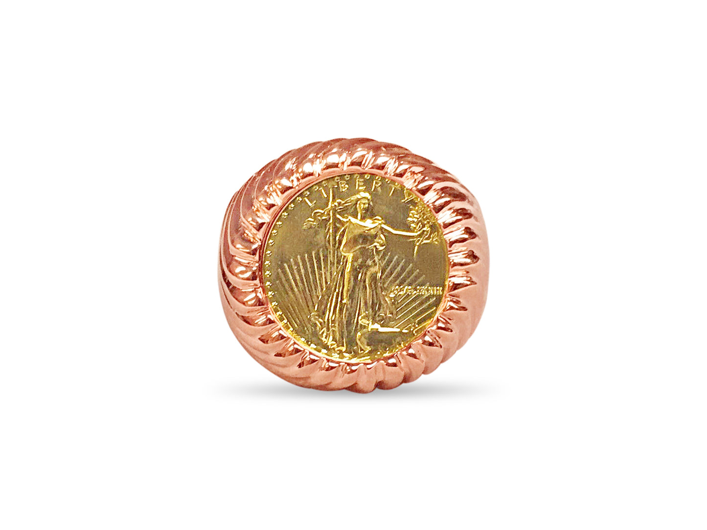 Handmade Solid Gold Fancy Coin Ring , 1/10oz Coin ,