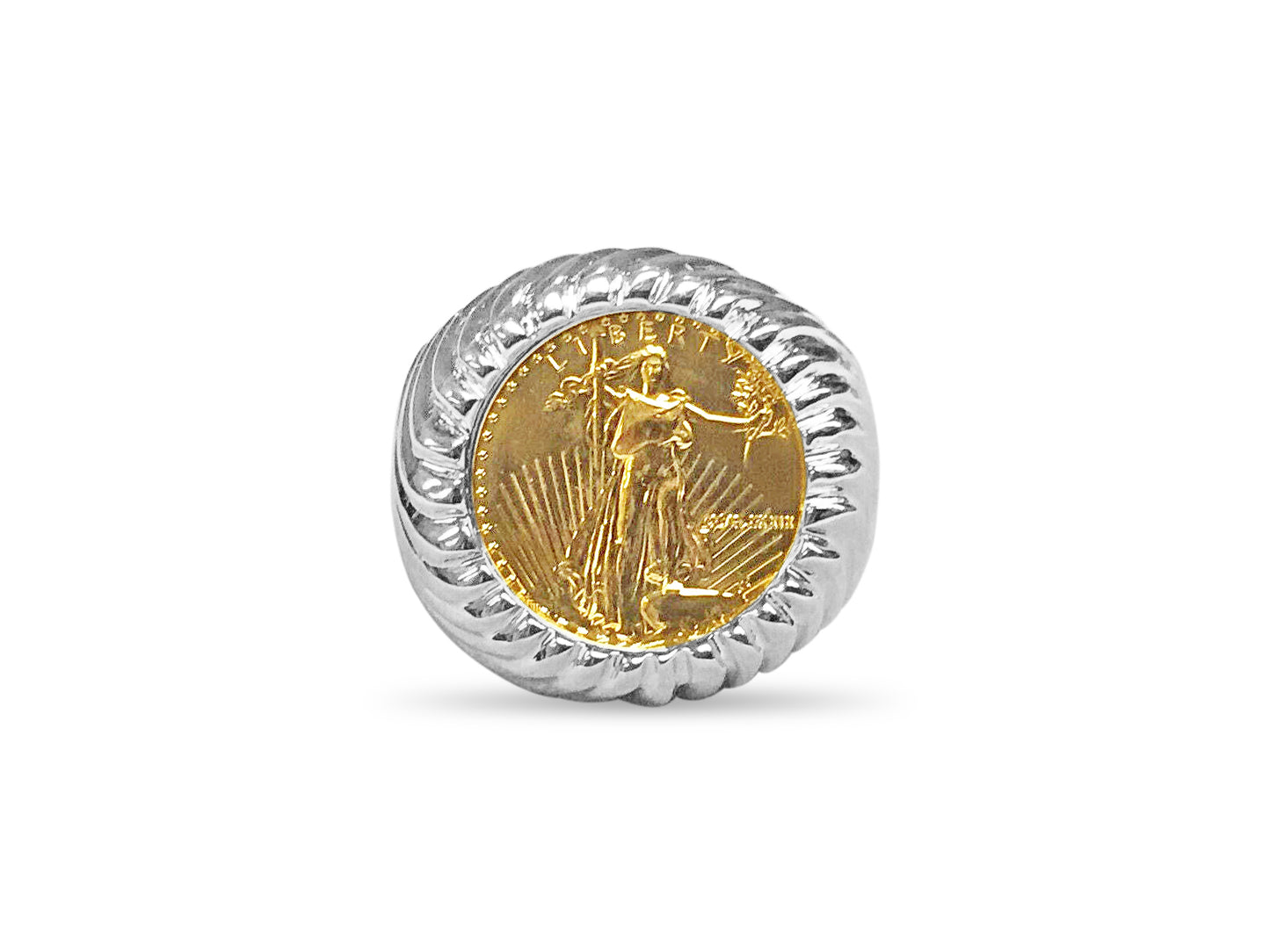 Handmade Solid Gold Fancy Coin Ring , 1/10oz Coin ,