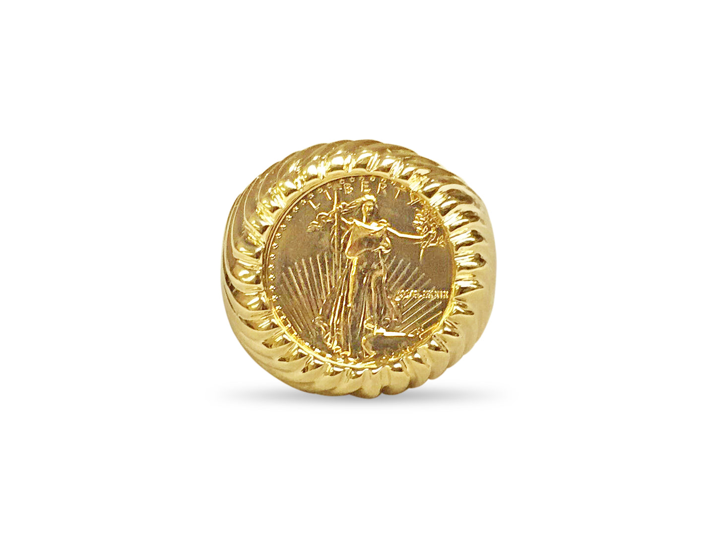 Handmade Solid Gold Fancy Coin Ring , 1/10oz Coin ,