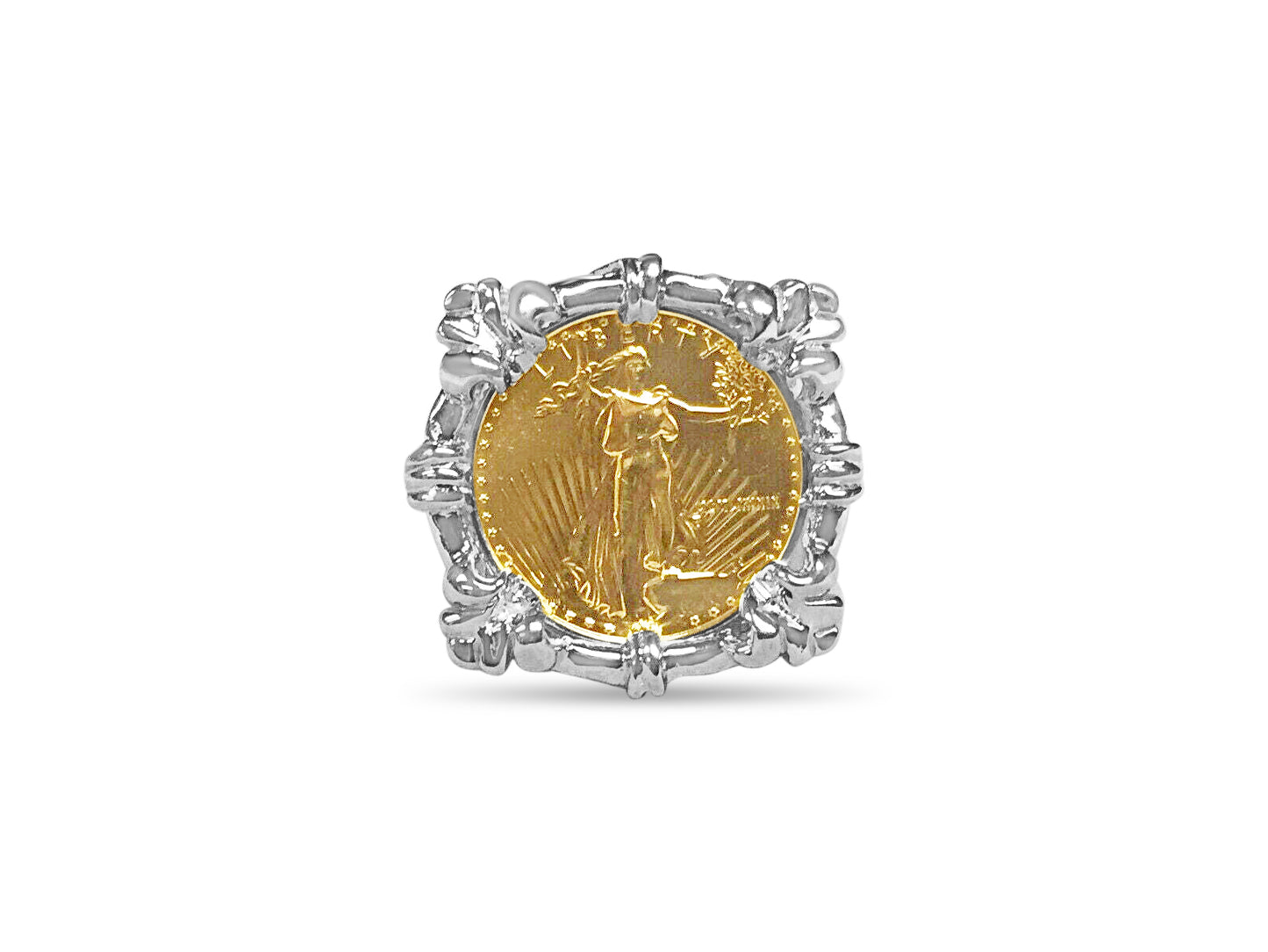 Handmade Solid Gold Fancy Coin Ring , 1/10oz Coin ,