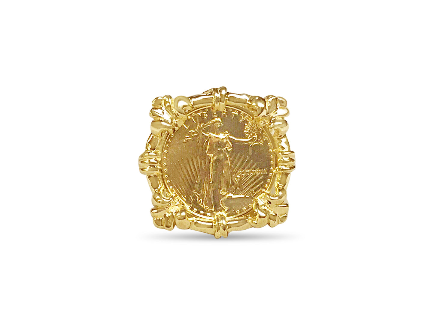 Handmade Solid Gold Fancy Coin Ring , 1/10oz Coin ,