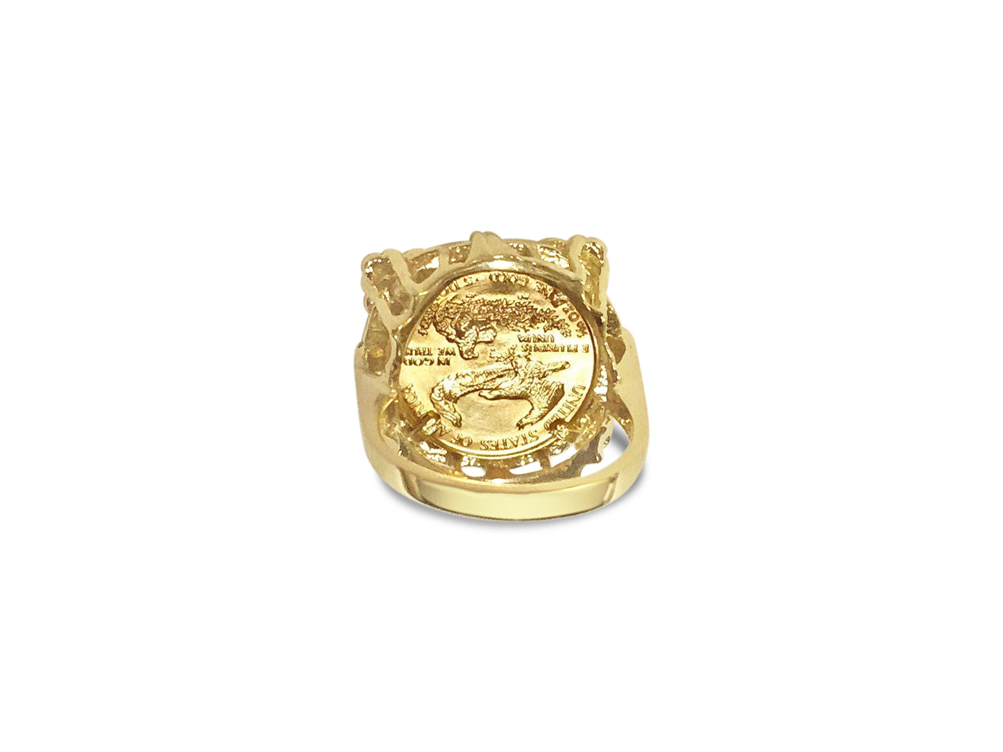 Handmade Solid Gold Fancy Coin Ring , 1/10oz Coin ,