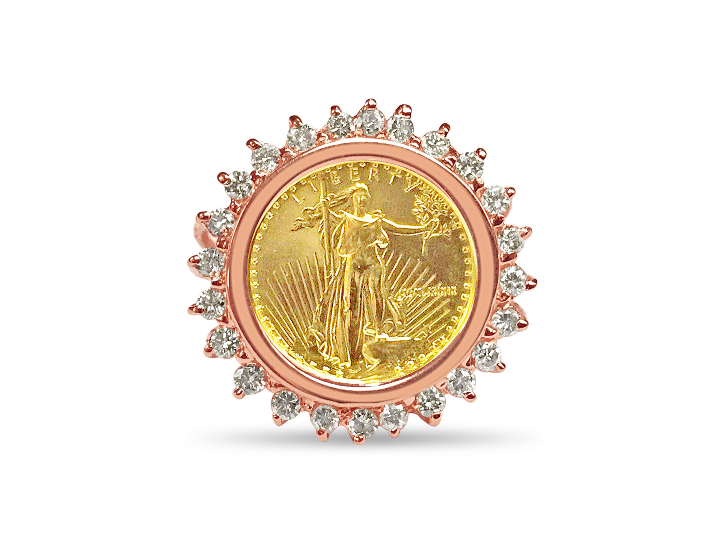 Handmade Solid Gold Diamond Fancy Coin Ring , 1/10oz Coin ,