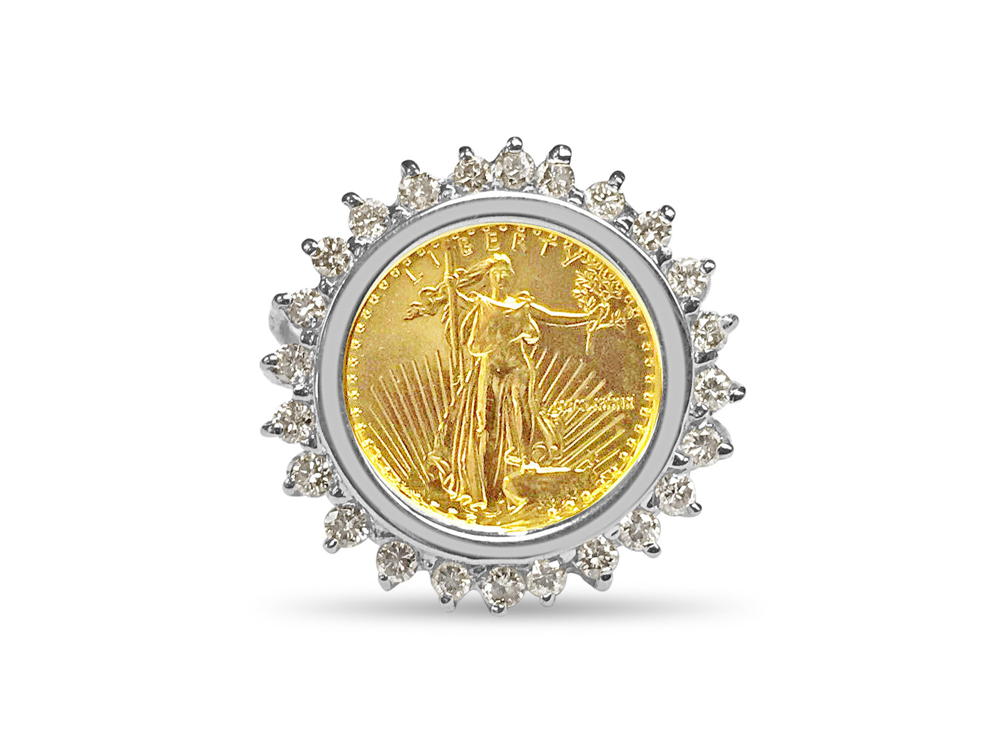 Handmade Solid Gold Diamond Fancy Coin Ring , 1/10oz Coin ,