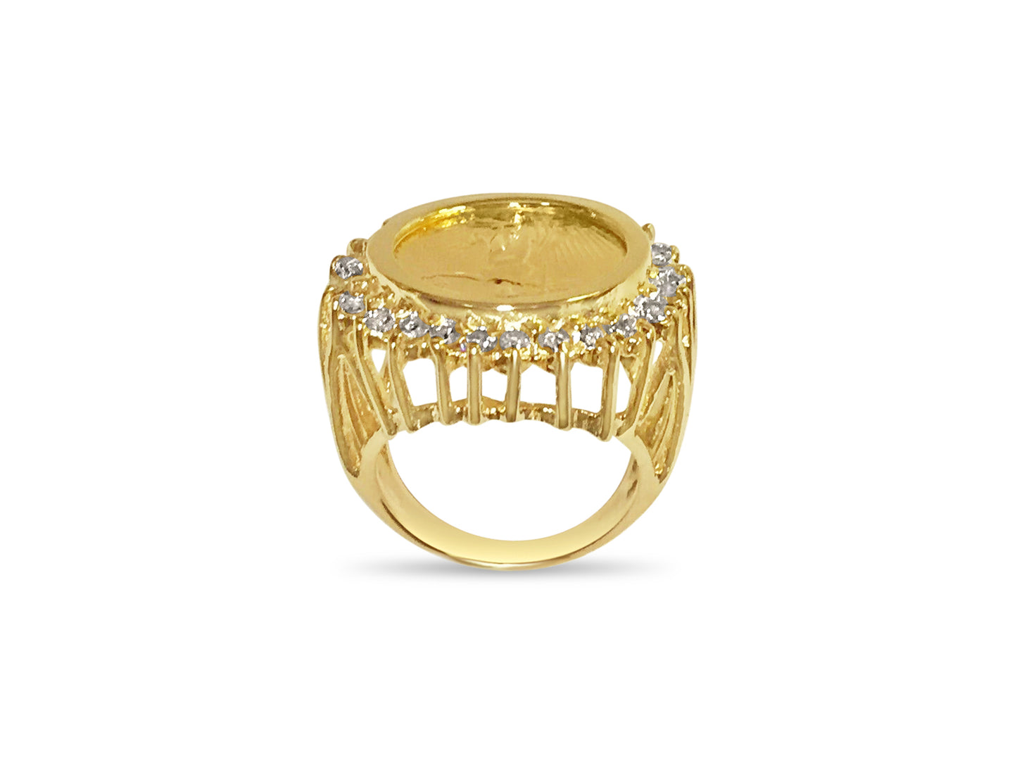Handmade Solid Gold Diamond Fancy Coin Ring , 1/10oz Coin ,