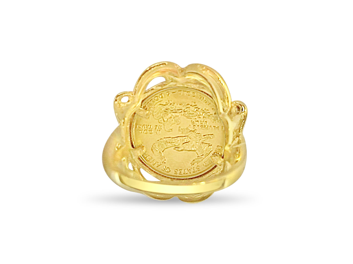 Handmade Solid Gold Fancy Ladies Coin Ring , 1/10oz Coin ,