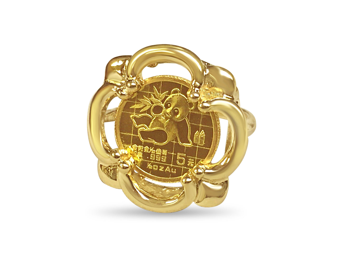 Handmade Solid Gold Fancy Coin Ring , Chinese Panda Bear Coin ,