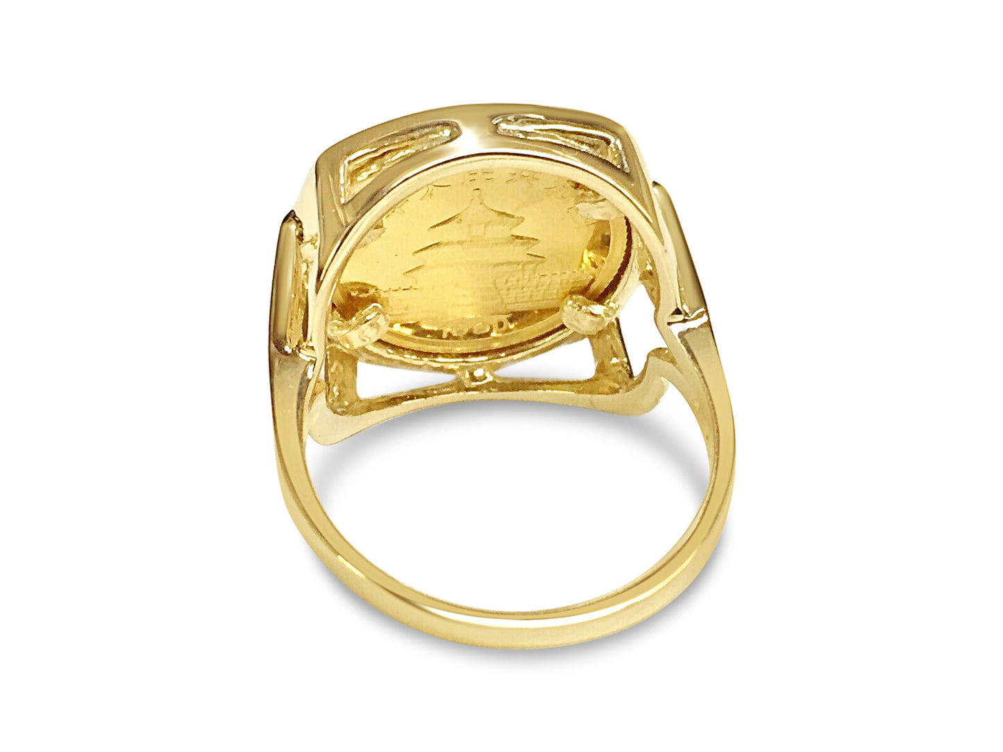 Handmade Solid Gold Fancy Coin Ring , Chinese Panda Bear Coin ,