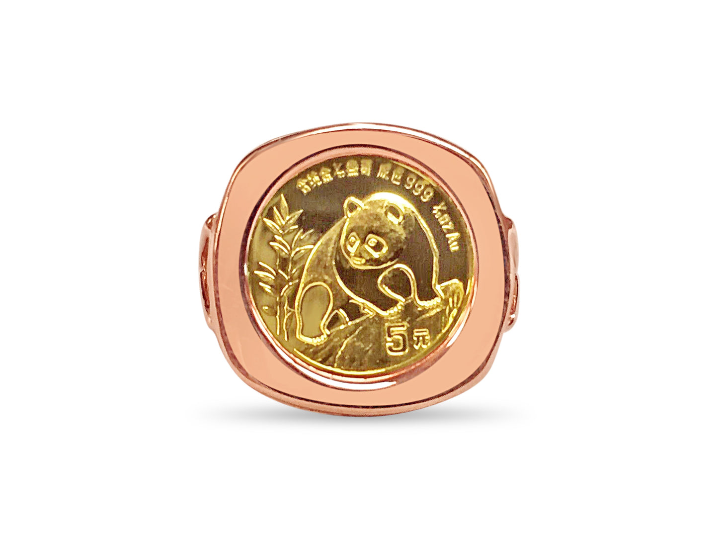 Handmade Solid Gold Fancy Coin Ring , Chinese Panda Bear Coin ,