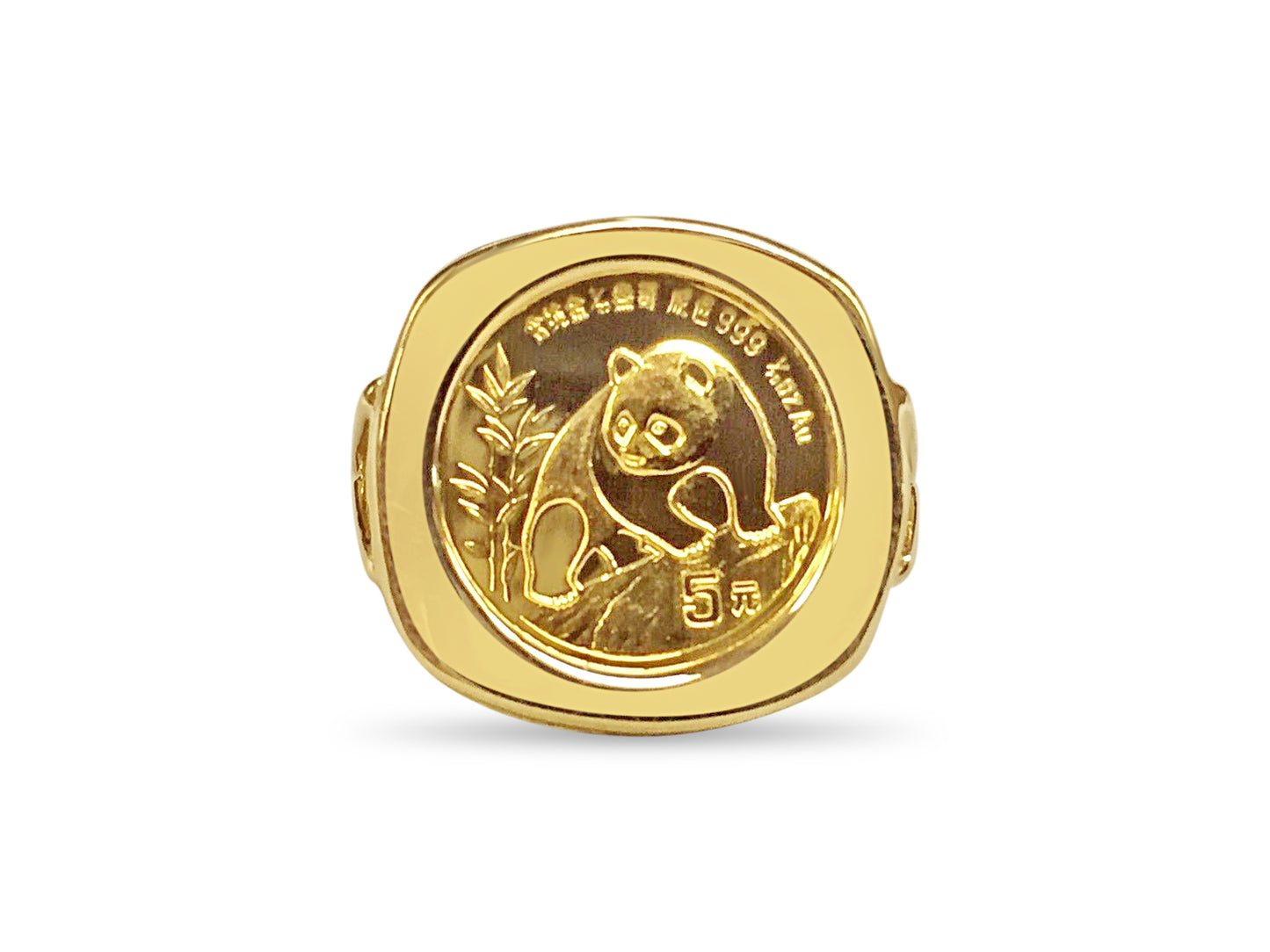 Handmade Solid Gold Fancy Coin Ring , Chinese Panda Bear Coin ,