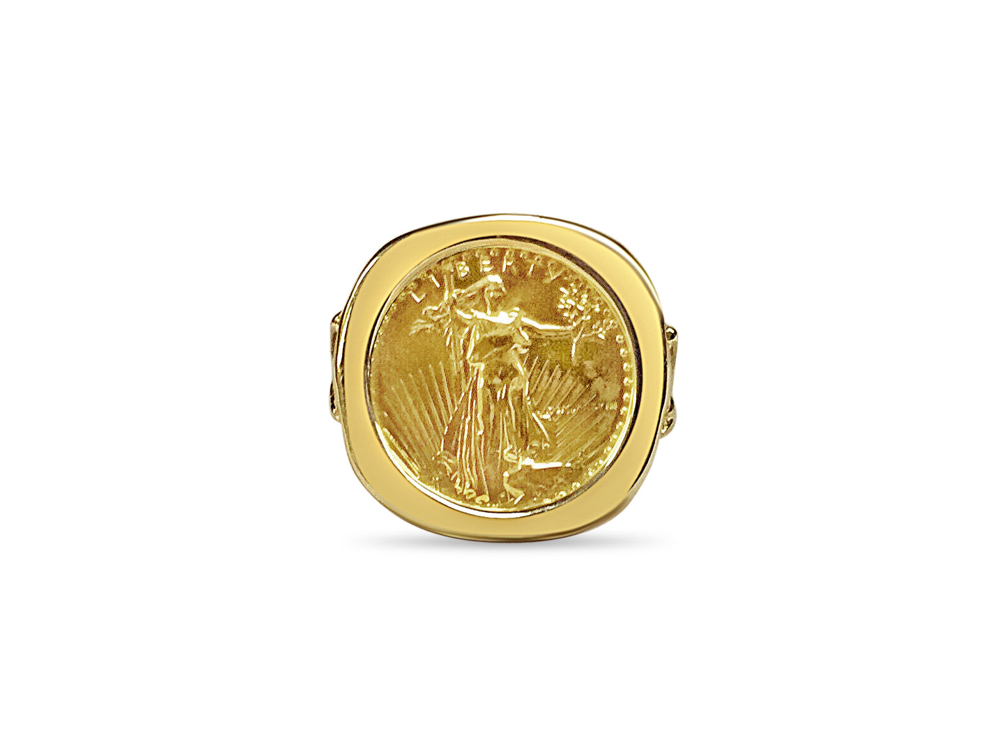 Handmade Solid Gold Fancy Coin Ring , 1/10oz Coin ,